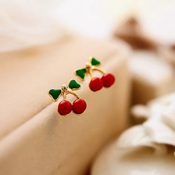 🎉5/$25🎉 Enamel Cherry Gold Earrings - Picture 2 of 3
